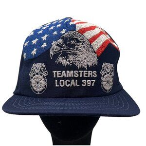 Teamsters Union Local 397 Erie Vintage Trucker Snapback Hat Cap Eagle Flag USA